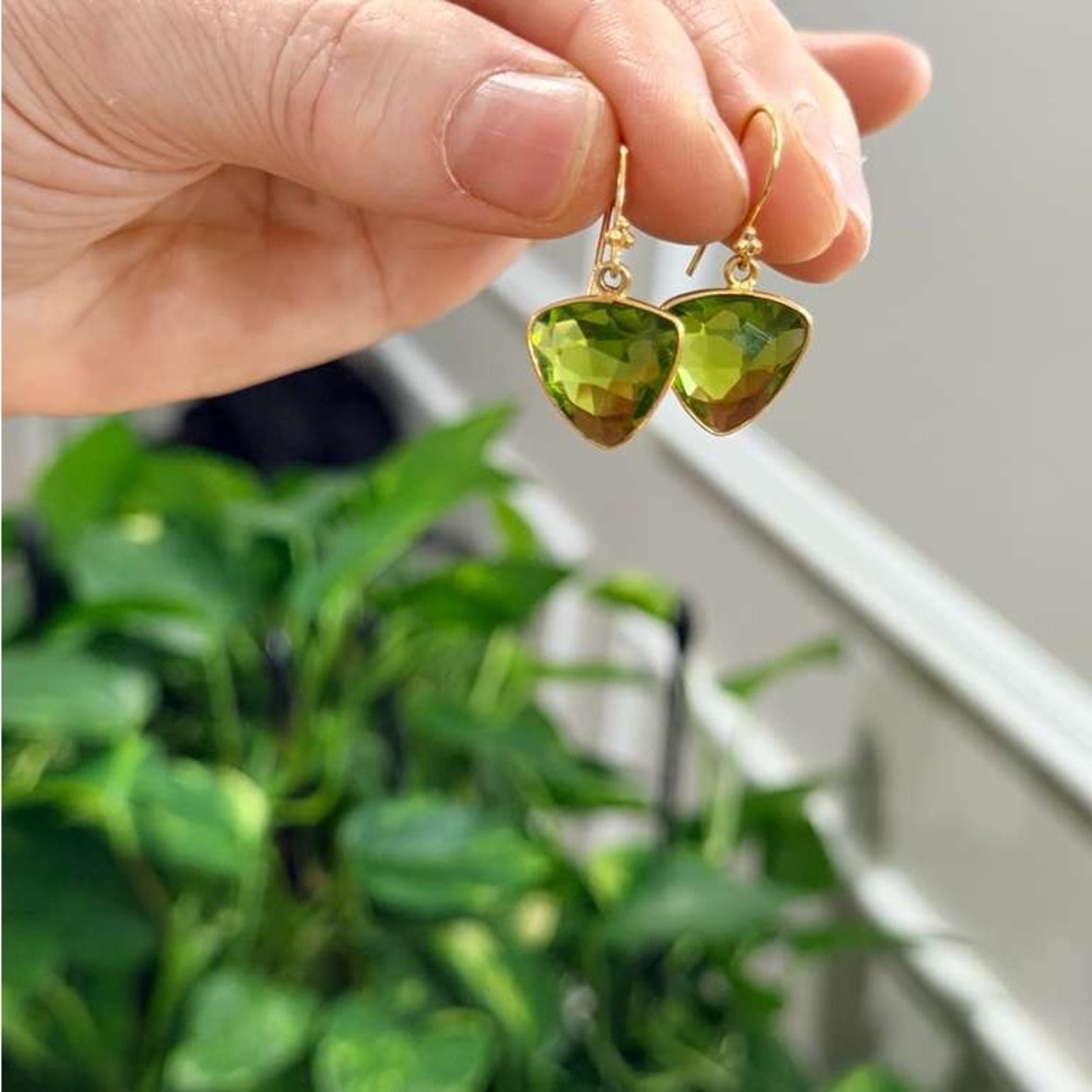 Gold Drop Green Peridot Earrings18k gold over Sterling silver - Picture 3 of 6